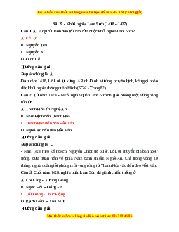 Trắc nghiệm Lịch sử 7 Bài 19 Chân trời sáng tạo: Khởi nghĩa Lam Sơn (1418-1427)