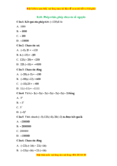 Trắc nghiệm Phép nhân, phép chia các số nguyên. Quan hệ chia hết trong tập hợp số nguyên Toán 6 Cánh diều