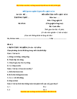 Đề thi Công nghệ 10 giữa kì 2 Cánh diều (Công nghệ trồng trọt) - Đề 2
