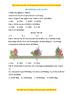 Đề thi giữa kì 2 Toán lớp 3 Cánh diều - Đề 3
