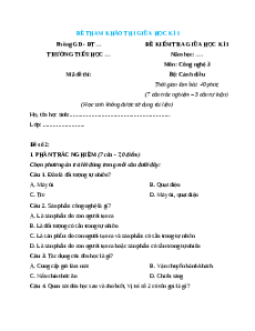 Đề thi giữa kì 1 Công nghệ lớp 3 Cánh diều (Đề 3)