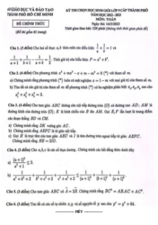 Đề  HSG Toán 9 cấp TP - TP HCM năm 2022-2023 có đáp án
