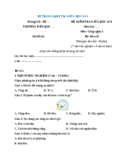 Đề thi giữa kì 1 Công nghệ lớp 3 Kết nối tri thức (Đề 3)