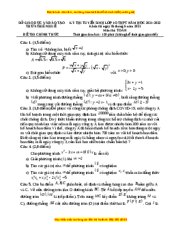 Đề thi vào 10 môn Toán tỉnh Thừa Thiên Huế năm 2022
