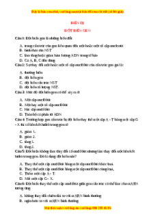 Trắc nghiệm Đột biến gen Sinh học 9