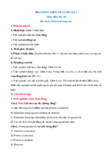 Đề cương giữa kì 1 Hóa học 10 Chân trời sáng tạo