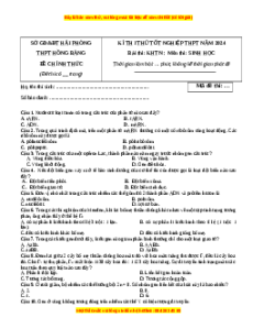 Đề thi thử tốt nghiệp Sinh học trường THPT Hồng Bàng - Hải Phòng năm 2024