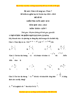 Đề thi giữa học kì 2 Toán 7 Chân trời sáng tạo có đáp án (Đề 5)