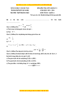 Đề thi giữa kì 1 Toán 11 trường THPT Phong Phú - TP Hồ Chí Minh năm 2023-2024