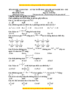 Đề thi vào 10 môn Toán tỉnh Sơn La năm 2022