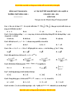 Đề thi thử Toán trường Đông Sơn 1 năm 2021