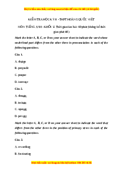 Đề thi cuối kì 2 Tiếng Anh lớp 12 trường THPT Hoàng Quốc Việt năm 2023