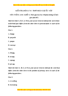 Đề thi cuối kì 2 Tiếng Anh lớp 12 trường THPT Hoàng Quốc Việt năm 2023