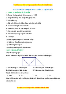 Đề cương ôn tập Học kì 1 Toán lớp 3 Chân trời sáng tạo