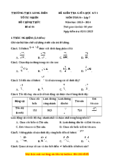 Đề thi giữa kì 1 Toán 7 Cánh diều Trường THCS Long Biên – Hà Nội