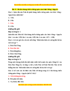 Trắc nghiệm Lịch sử 7 Bài 17 Chân trời sáng tạo: Ba lần kháng chiến chống quân xâm lược Mông - Nguyên