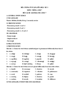 Đề cương ôn tập Giữa kì 1 Tiếng Anh 7 Global Success