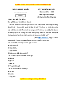 Đề thi giữa kì 1 Ngữ văn 6 Chân trời sáng tạo (đề 2)