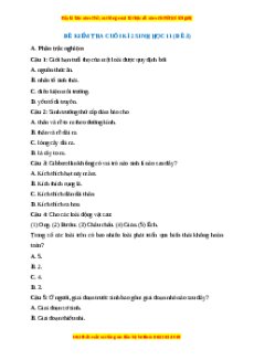 Đề thi cuối kì 2 Sinh học 11 Chân trời sáng tạo (Đề 3)