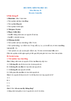 Đề cương Cuối kì 1 Hóa học 10 Cánh diều