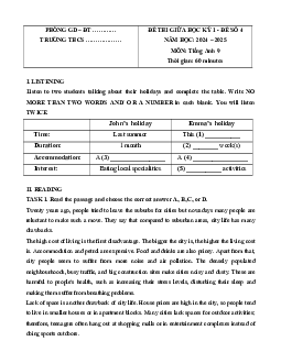 Đề thi giữa kì 1 Tiếng Anh 9 Global success (Đề 4 kèm file nghe)