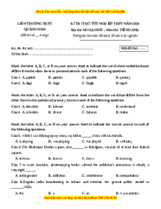 Đề thi thử tốt nghiệp Tiếng Anh Liên trường THPT Quảng Nam năm 2024