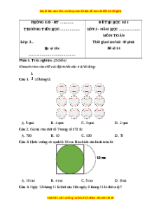 Đề thi cuối kì 1 Toán lớp 3 Kết nối tri thức - Đề 14