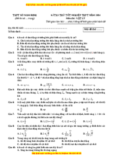 Đề thi thử tốt nghiệp Vật lí Sở Nam Định năm 2024