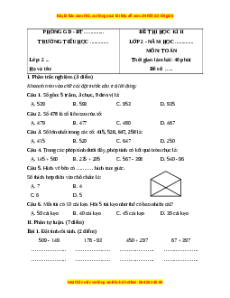 Đề thi cuối kì 2 Toán lớp 2 Cánh diều (Đề 9)