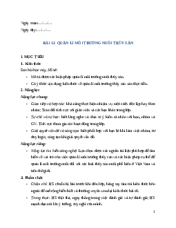 Giáo án Bài 12: Quản lí môi trường nuôi thuỷ sản Công nghệ 12 Cánh diều