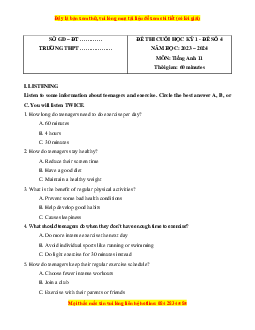 Đề thi cuối kì 1 Tiếng Anh 11 Global success (Đề 4 kèm file nghe)