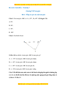 Trắc nghiệm Tổng các góc của một tam giác Toán 7 Cánh diều
