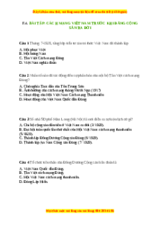 Trắc nghiệm Bài 17 Lịch sử 9: Cách mạng Việt Nam trước khi Đảng Cộng sản ra đời