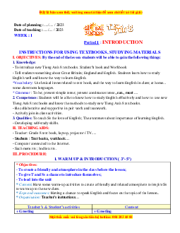 Giáo án Unit 1: Leisure time Tiếng Anh 8 Global success