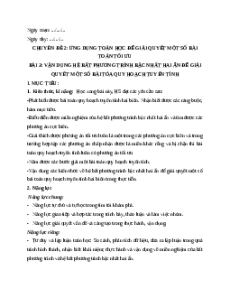 Giáo án chuyên đề Vận dụng hệ bất phương trình bậc nhất hai ẩn để giải quyết một số bài toán quy hoạch tuyến tính 12 Kết nối tri thức