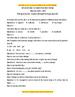 Đề thi giữa kì 1 Tiếng Anh 9 tỉnh Bắc Ninh 2020 - 2021