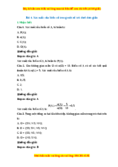 Trắc nghiệm Xác suất của biến cố trong một số trò chơi đơn giản Toán 10 Cánh diều