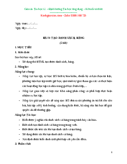 Giáo án Bài 9: Tạo danh sách, bảng Tin học 12 Kết nối tri thức