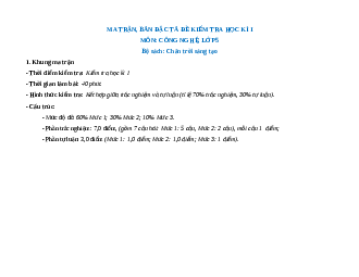 Bộ đề thi Cuối kì 1 Công nghệ lớp 5 Chân trời sáng tạo có đáp án