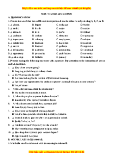 Trắc nghiệm Unit 7: Higher education Tiếng Anh 11 - Nguyễn Ngọc Châu