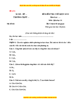 Đề thi cuối kì 2 Hóa Học 11 Chân trời sáng tạo (Đề 1)