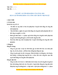 Giáo án Bài 10 KTPL 11 Cánh diều: Quyền bình đẳng của công dân trước pháp luật