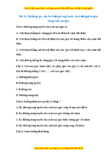 Trắc nghiệm Sự đồng quy của ba đường trung tuyến, ba đường phân giác trong một tam giác Toán 7 Kết nối tri thức