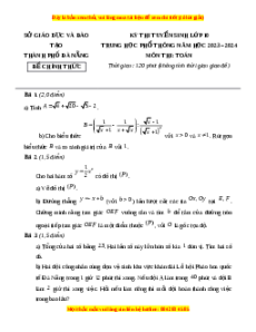 Đề chính thức Toán vào 10 TP Đà Nẵng năm 2023 - 2024