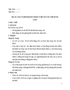 Giáo án Bài F2: Tạo và định dạng trang web với các thẻ HTML Tin học 12 Chân trời sáng tạo