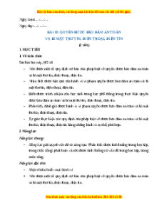 Giáo án Bài 19 KTPL 11 Chân trời sáng tạo: Quyền được bảo đảm an toàn và bí mật thư tín