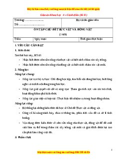 Giáo án Khoa học lớp 4 (Cánh diều): Ôn tập chủ đề Thực vật và động vật