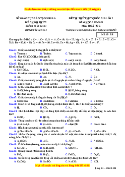 Đề thi thử Hóa học Sở Sơn La lần 2 năm 2023