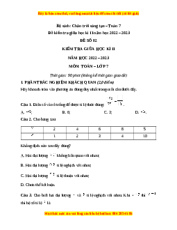 Đề thi giữa học kì 2 Toán 7 Chân trời sáng tạo có đáp án (Đề 2)
