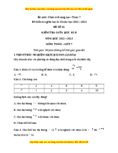 Đề thi giữa học kì 2 Toán 7 Chân trời sáng tạo có đáp án (Đề 2)
